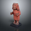 Standing Traditional Red Human Figure Sculpture Carving With Black Base