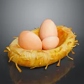 Natural Bird Nest With Three Peach Eggs In Yellow Straw Structure 3d model