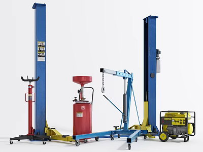 Industrial Equipment For Mechanical Repair Including Car Lift Hydraulic Jack Engine Hoist And Generator 3d model