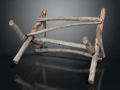 Handmade Wooden Stick Frame Structure With Crossed Natural Logs And Rustic Design 3d model