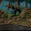 Reptile Exhibition Featuring Tyrannosaurus Rex Models In Jungle Environment With Rocks And Plants