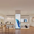 Modern Digital Store Interior Featuring Mobile Phones Display Screens Shelves Counters And Wooden Floors