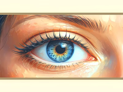 Abstract Painting Of Blue Eye With Long Eyelashes And Vibrant Color Gradient 3d model