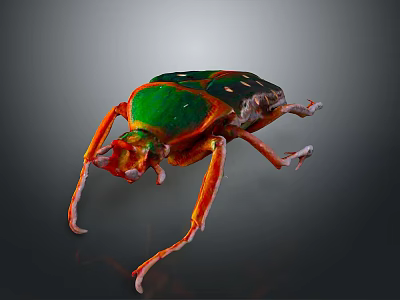 Colorful Decorative Beetle With Green Back Red Spots And Orange Legs 3d model