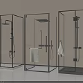 Modern Shower Enclosures With Overhead Handheld Shower Heads And Towels