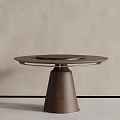 Modern Brown Round Wooden Table With Conical Base And Light Colored Wall 3d model