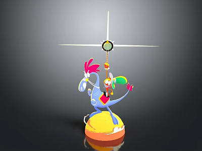 Commercial Equipment Display Model Featuring Blue Cartoon Figure Top Cross Structure And Yellow Orange Base 3d model