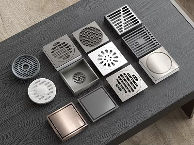 Various Floor Drain Covers With Metal Grids Different Shapes And Finishes 3d model