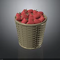Woven Basket Filled With Fresh Pink Apples On Smooth Dark Background