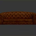 Orange Tufted Multi Person Sofa with Curved Arms and Vintage Design