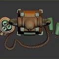 Unique Skull Shaped Backpack With Horns Orange Color Green Cylindrical Accessories And Rope Decoration