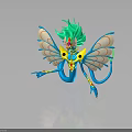 Colorful Fantasy Creature With Green Spiky Mane Blue Serpentine Body And Colorful Patterned Wings