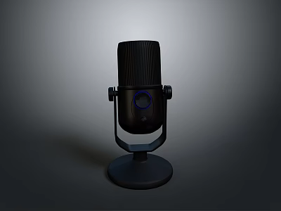 Sleek Black Desktop Microphone With Modern Stand And Blue Ring For Daily Use 3d model
