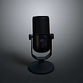 Sleek Black Desktop Microphone With Modern Stand And Blue Ring For Daily Use 3d model