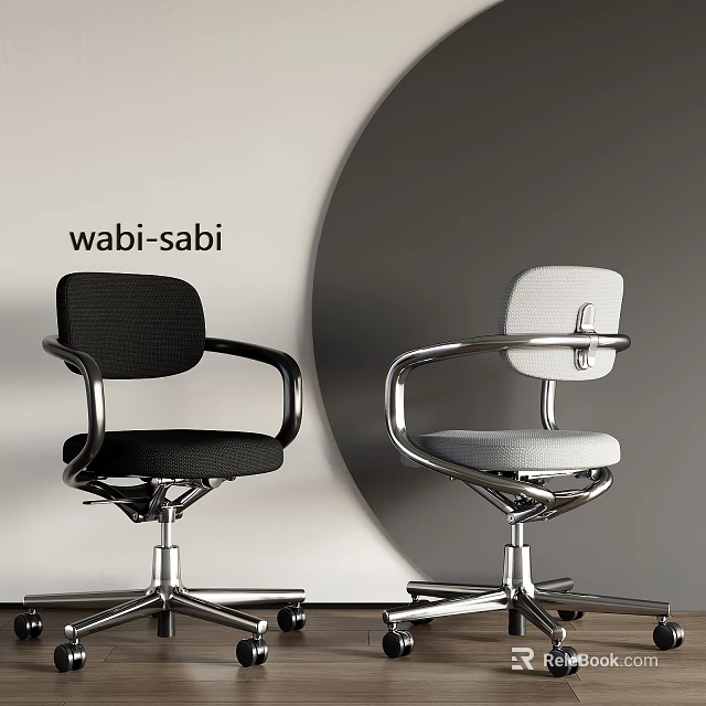 Wabi Sabi Black And White Office Chair With Metal Armrests And Modern Design 3d model 