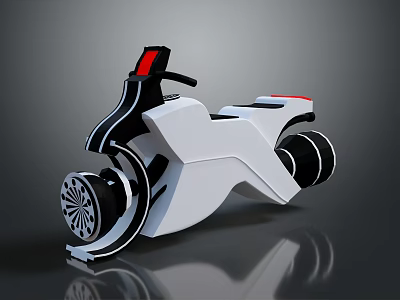 Futuristic White Motorcycle Featuring Black Red Accents Unique Wheels And Sleek Lines 3d model