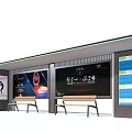 Outdoor Billboard In Modern Bus Shelter With Roofed Structure And Benches