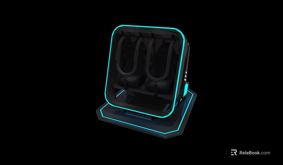 Futuristic VR Gaming Seat With Neon Blue Lights And Double Seats Design 3d model 