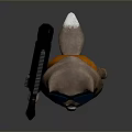 Cartoon Raccoon Character with Blue Sunglasses in Orange Outfit and Green Pouch Holding Black Gun