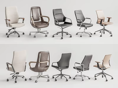 Modern Office Chairs With Various Colors Beige Brown Black And Ergonomic Design For Workspace 3d model