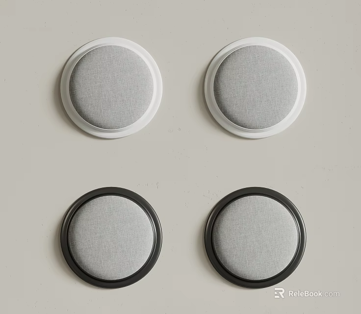 Four Round Headphone Speakers With White And Black Frames And Gray Fabric 3d model 