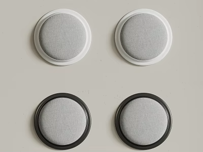 Four Round Headphone Speakers With White And Black Frames And Gray Fabric 3d model