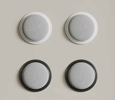 Four Round Headphone Speakers With White And Black Frames And Gray Fabric 3d model