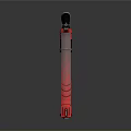Futuristic Weapon With Vibrant Red Body Black Accents Blue Blade And Geometric Patterns