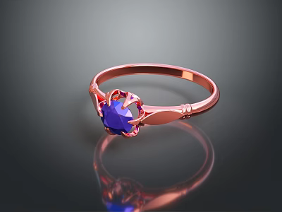 Fashionable Rose Gold Ring With Blue Gemstone And Elegant Delicate Setting 3d model