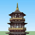 Chinese Traditional Pagoda Multi Story Wooden Architecture With Tiered Curved Eaves Design
