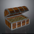 Open Wooden Treasure Chest With Metal Straps Rivets And Gold Coins