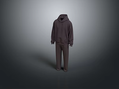 Stylish Dark Colored Casual Two Piece Outfit With Hoodie And Pants 3d model