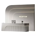 Modern Reception Area With White Desk Computer Round Lamp And Soft Lighting 3d model