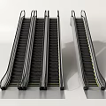 Modern Escalators With Multiple Units Metal Frames Black Steps And Yellow Edges 3d model