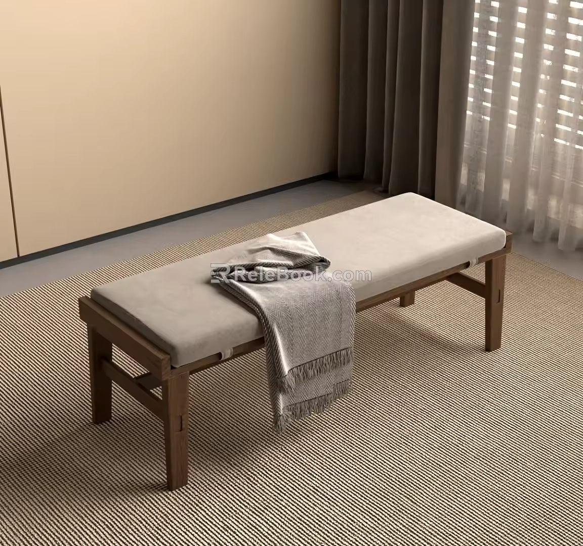 Quiet Ancient Bench Bed End Stool 3d model