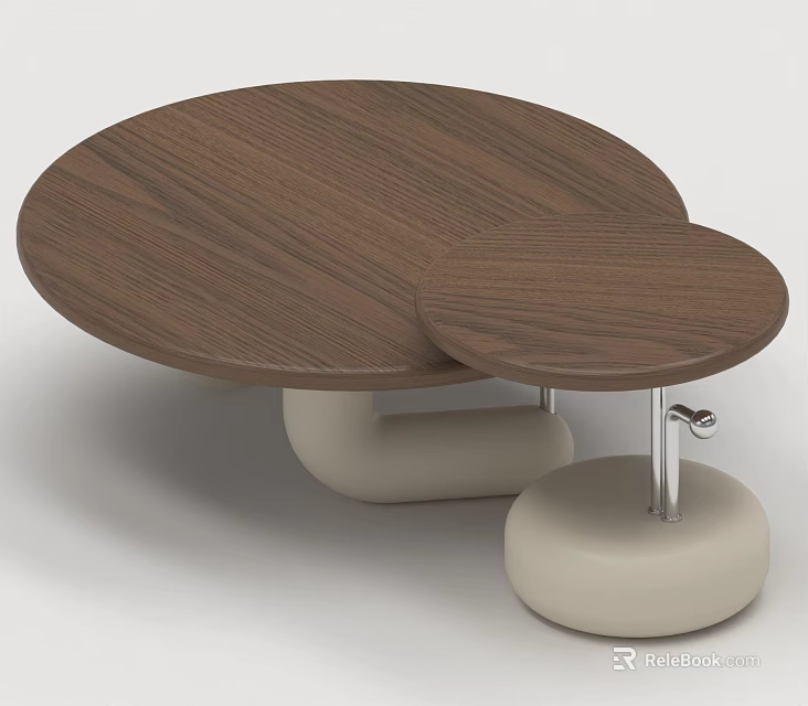 Modern Round Walnut Nesting Coffee Table Set With Soft Upholstered Base For Sofa Side Use 3d model 