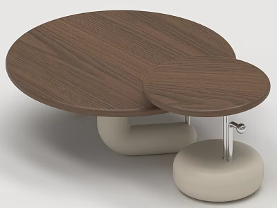Modern Round Walnut Nesting Coffee Table Set With Soft Upholstered Base For Sofa Side Use 3d model