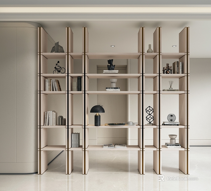 Modern Entryway Side Cabinet With Light Colored Metal Frame And Multi tiered Shelves 3d model 