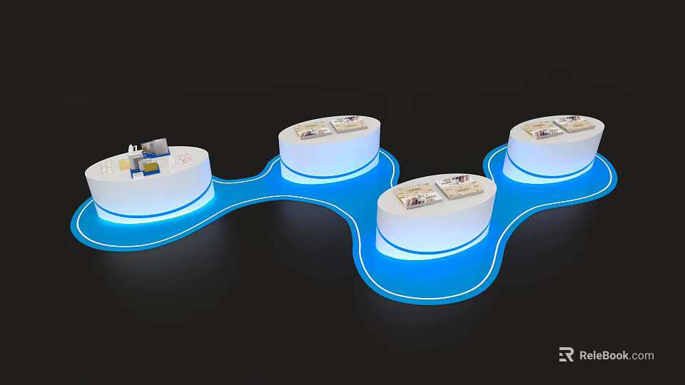 White Circular Island Display Cabinets With Blue Illuminated Connected Base 3d model