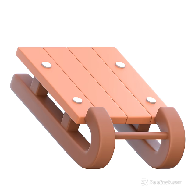 Orange Wooden Sled Sports Equipment with Slats and Frame for Outdoor Sledding 3d model 