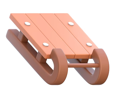 Orange Wooden Sled Sports Equipment with Slats and Frame for Outdoor Sledding 3d model