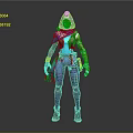 Game Character Design With Purple Pants Blue Top Scarf Headpiece And Utility Belt
