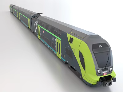 Modern Green And Gray Train With Streamlined Design Multiple Carriages Windows And Doors 3d model