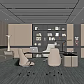 Modern Office Open Layout with Sofa Bookshelf Office Desk Chairs and Floor-to-Ceiling Windows