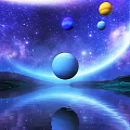 Starry Sky With Colorful Planets Nebula And Mountain Reflection On Water 3d model