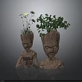 Groot Shaped Decorative Planter Figurines With White Yellow Flowers And Green Leafy Plants