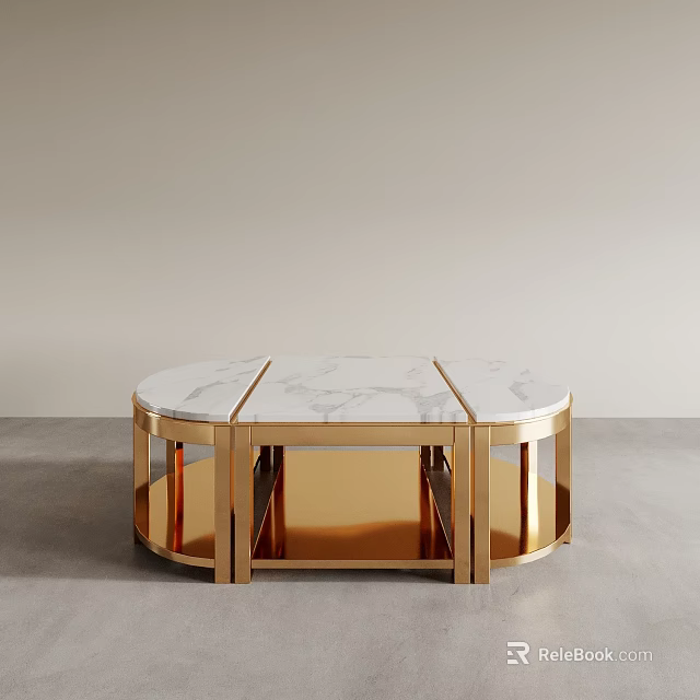 Modern Coffee Table With Gold Metal Frame And White Marble Top Design 3d model