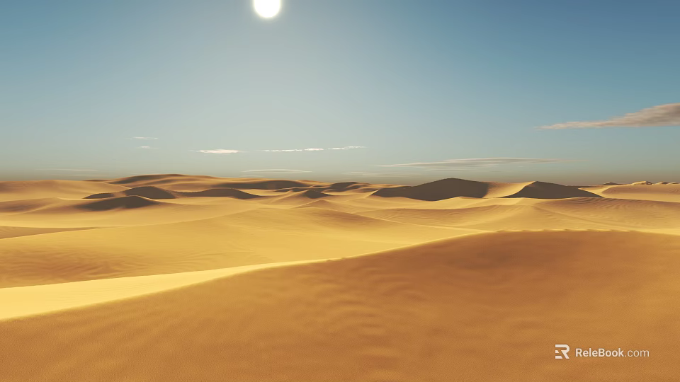 Desert Camping Site With Vast Sand Dunes Bright Sun And Clear Sky 3d model 