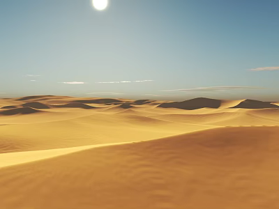 Desert Camping Site With Vast Sand Dunes Bright Sun And Clear Sky 3d model