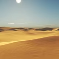 Desert Camping Site With Vast Sand Dunes Bright Sun And Clear Sky
